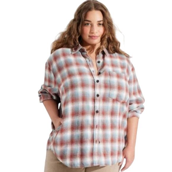 Wild Fable Long Sleeve Oversized Flannel Button-Down Shirt Light Brown Plaid XXL - Picture 1 of 6